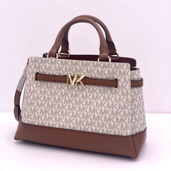 Michael Kors Reed Small Belted Satchel Shoulder Crossbody Bag MK Vanilla - Picture 1 of 10